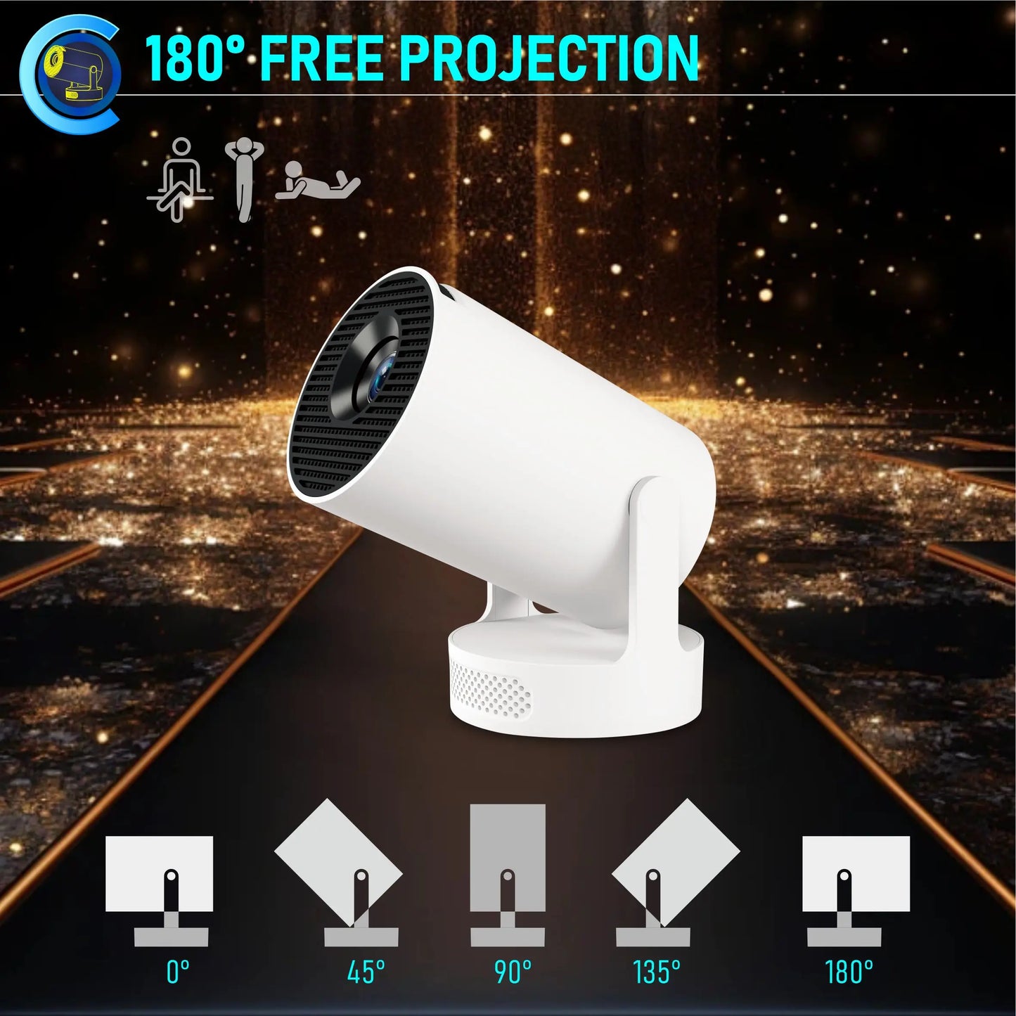 Vidéoprojecteur portable HY300 Ultra – HD 720p, ultra courte portée, Android 11, WiFi 6, Bluetooth 5.4