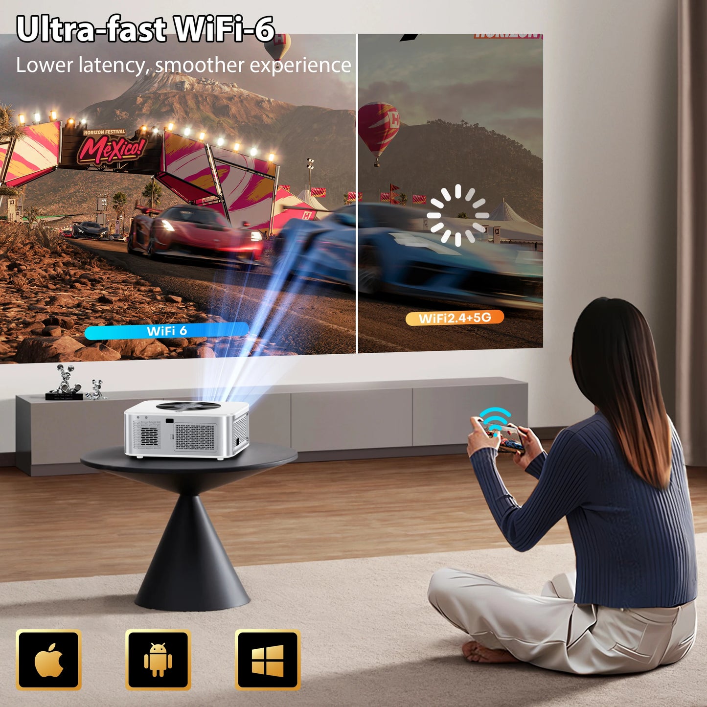 Vidéoprojecteur LED XIWBSY 2025 – 4K support, 30 000 lumens, auto focus, WiFi 6, Bluetooth, portable