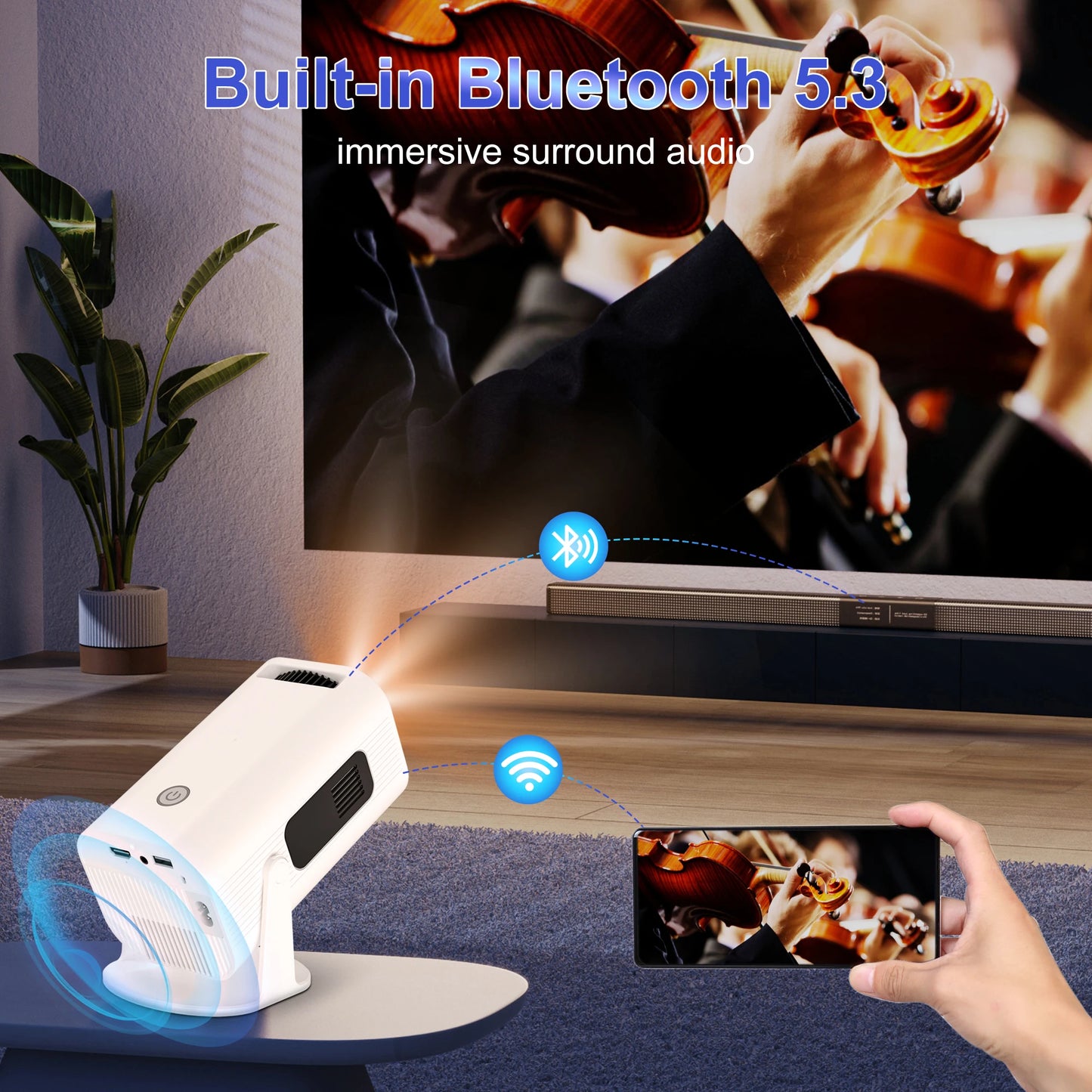 Vidéoprojecteur portable Salange P330W – Full HD 1080p, 4K/8K support, 280 lumens, Android 11, WiFi 6