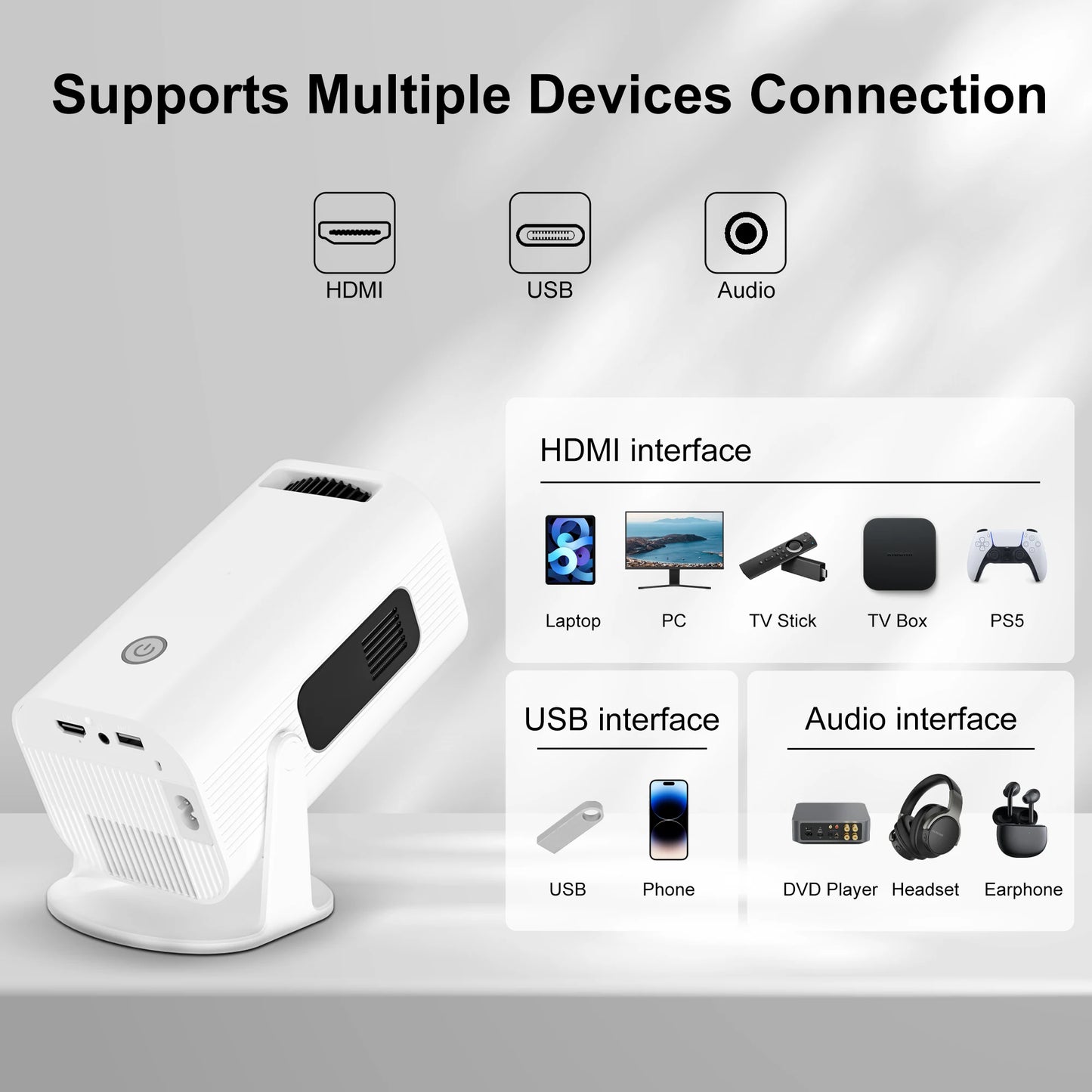 Vidéoprojecteur portable Salange P330W – Full HD 1080p, 4K/8K support, 280 lumens, Android 11, WiFi 6