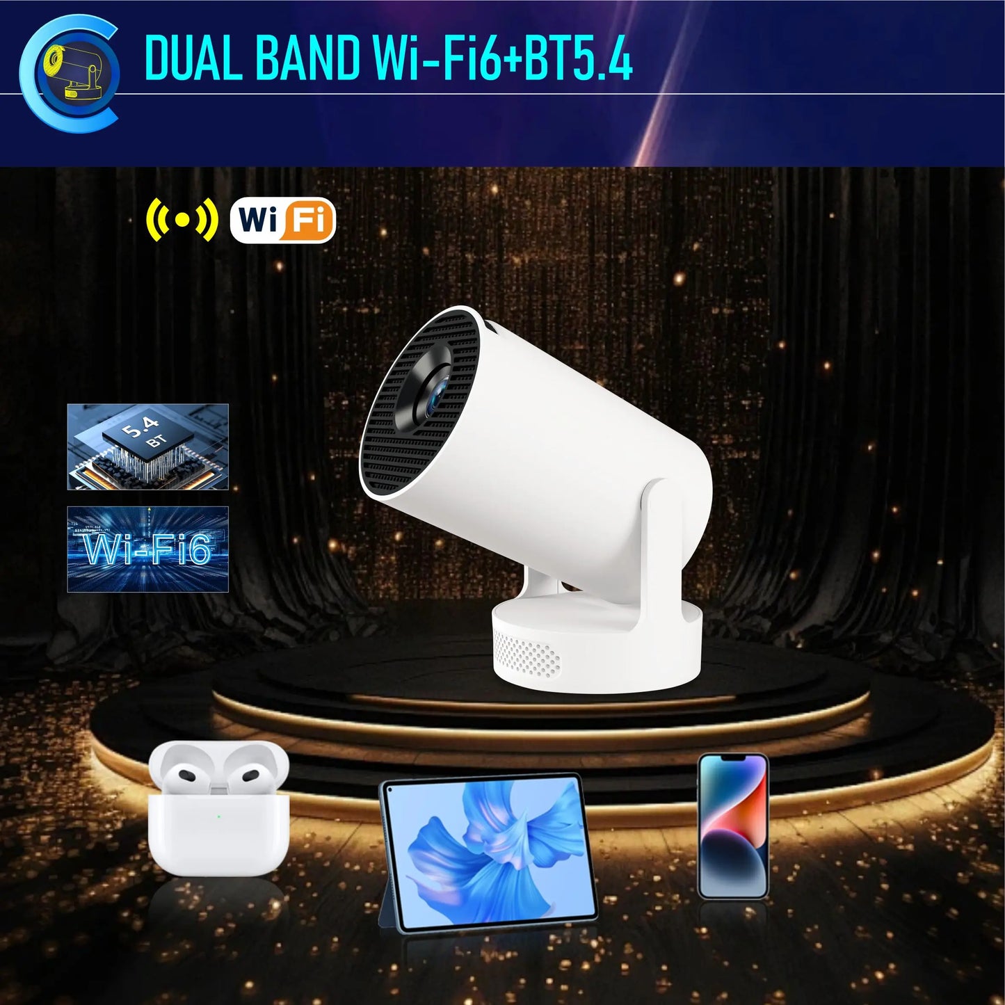 Vidéoprojecteur portable HY300 Ultra – HD 720p, ultra courte portée, Android 11, WiFi 6, Bluetooth 5.4