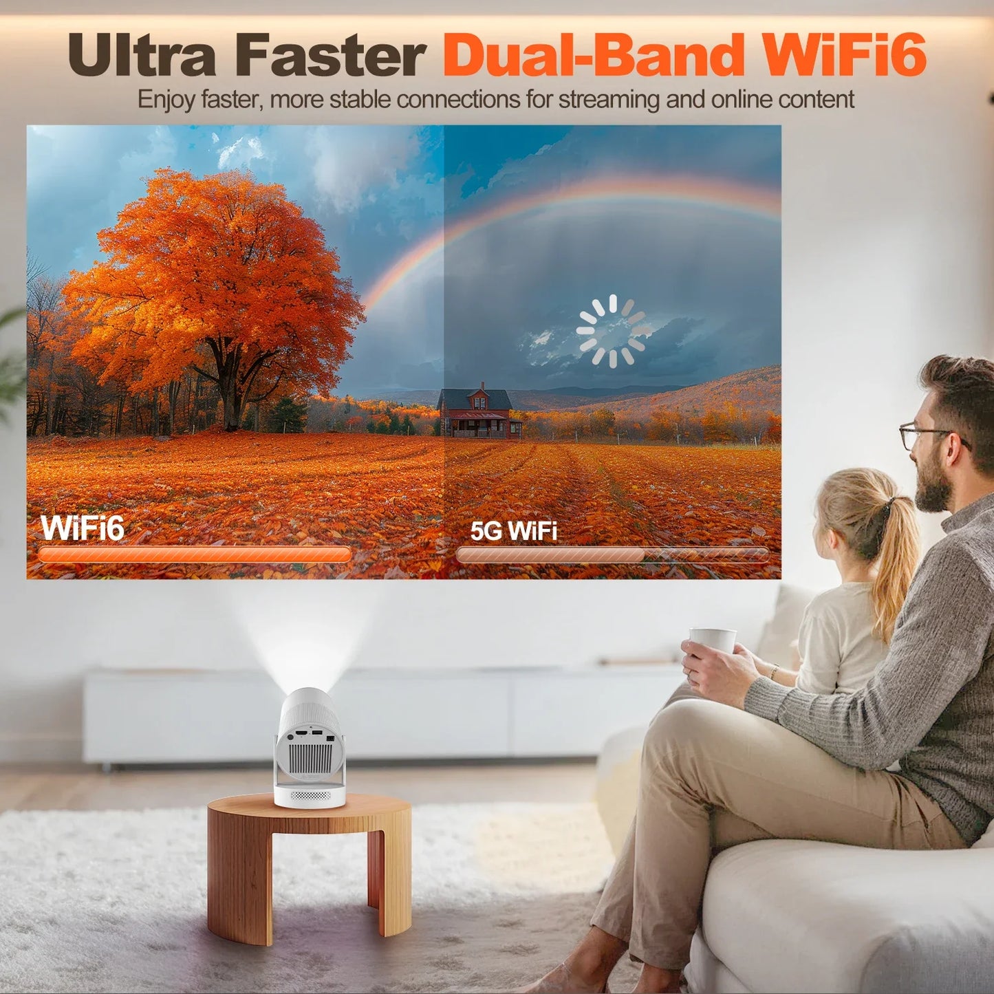 Vidéoprojecteur portable HY300 Ultra – HD 720p, ultra courte portée, Android 11, WiFi 6, Bluetooth 5.4