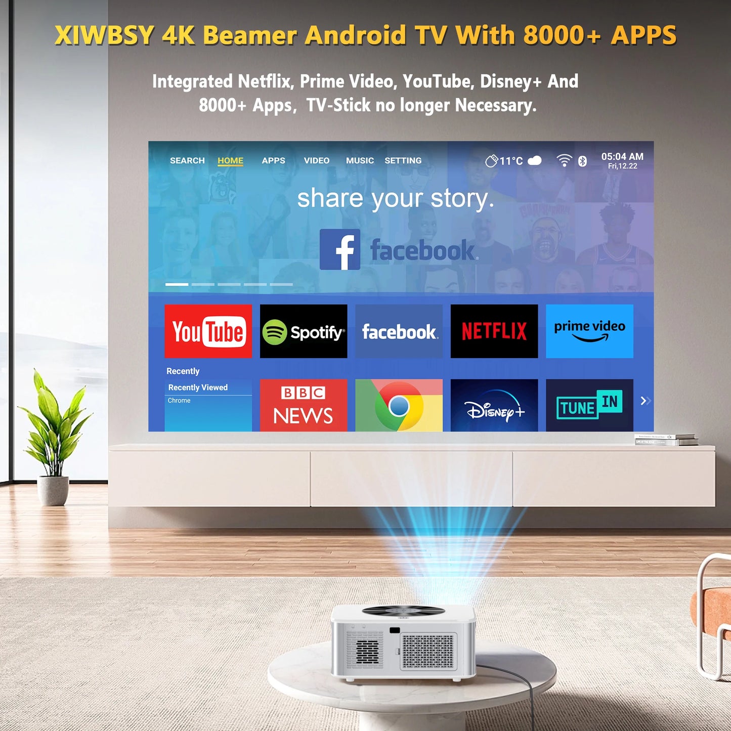 Vidéoprojecteur LED XIWBSY 2025 – 4K support, 30 000 lumens, auto focus, WiFi 6, Bluetooth, portable