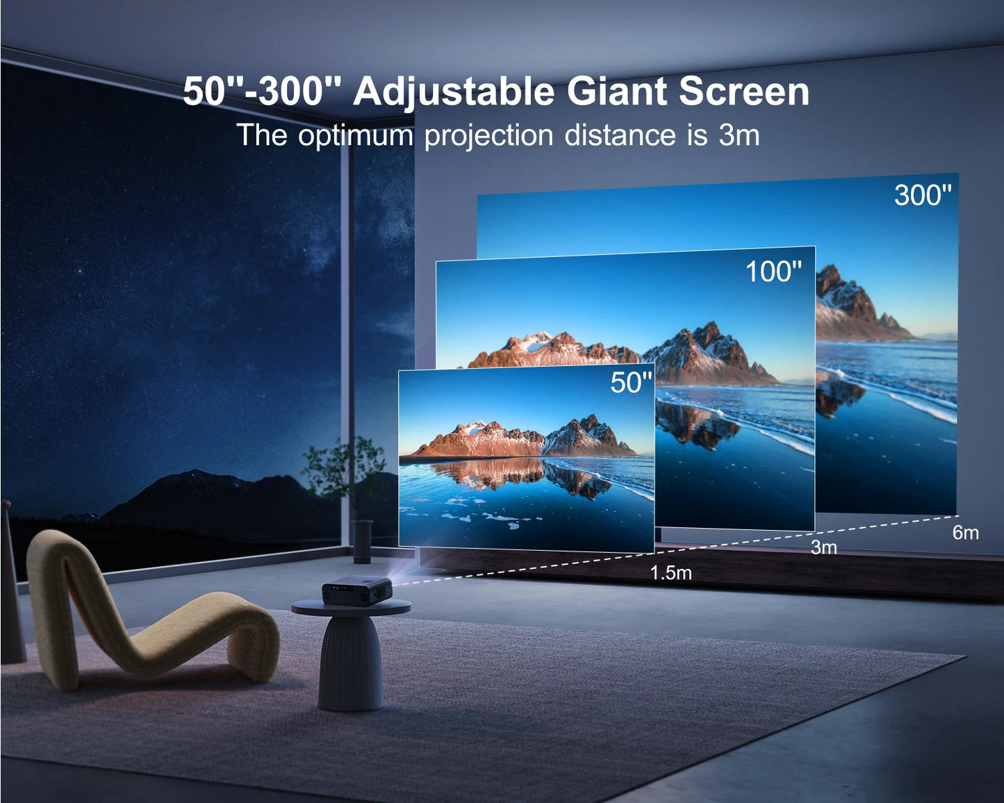 Vidéoprojecteur WiMiUS – Full HD 1080p, 4K support, WiFi 6, Bluetooth 5.2, auto focus, 600 lumens