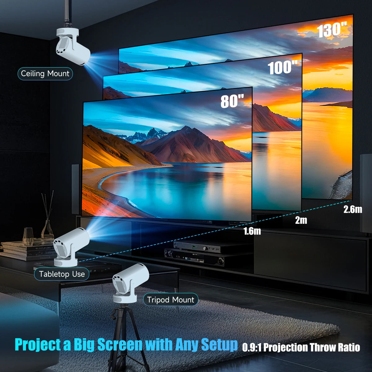 Vidéoprojecteur portable Magcubic HY300 Pro+ – HD 720p, 4K support, 260 lumens, Android 11, WiFi 6, Bluetooth