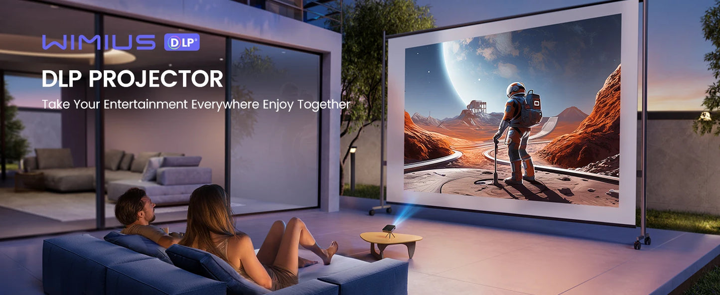 Vidéoprojecteur DLP WiMiUS Mini – Full HD 1080p, ultra courte portée, Android 11, rechargeable