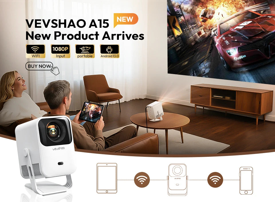 Vidéoprojecteur VEVSHAO A22 – Full HD 1080p, 4K support, 1000 lumens, WiFi, smart TV