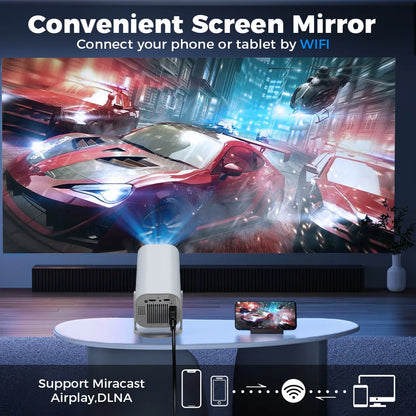 Vidéoprojecteur portable Smart Mini – HD 720p, 4K support, Android 12, WiFi 6, Bluetooth, rotation 180°
