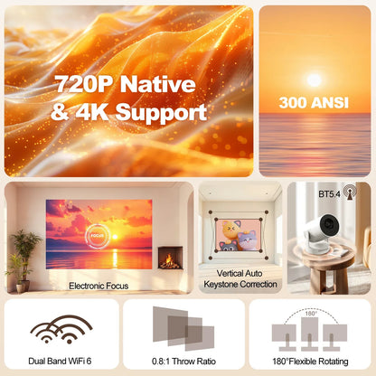 Vidéoprojecteur portable HY300 Ultra – HD 720p, ultra courte portée, Android 11, WiFi 6, Bluetooth 5.4