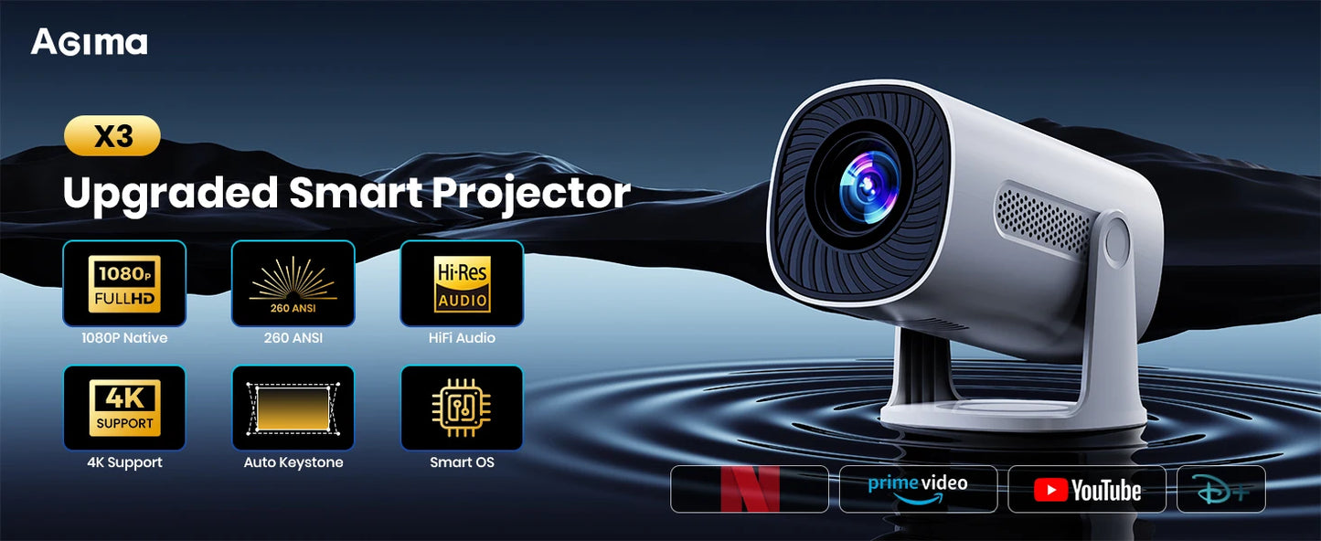 Vidéoprojecteur mini 4K/1080p – WiFi 6, Bluetooth, Galaxy mode, Android TV, haut-parleurs stéréo