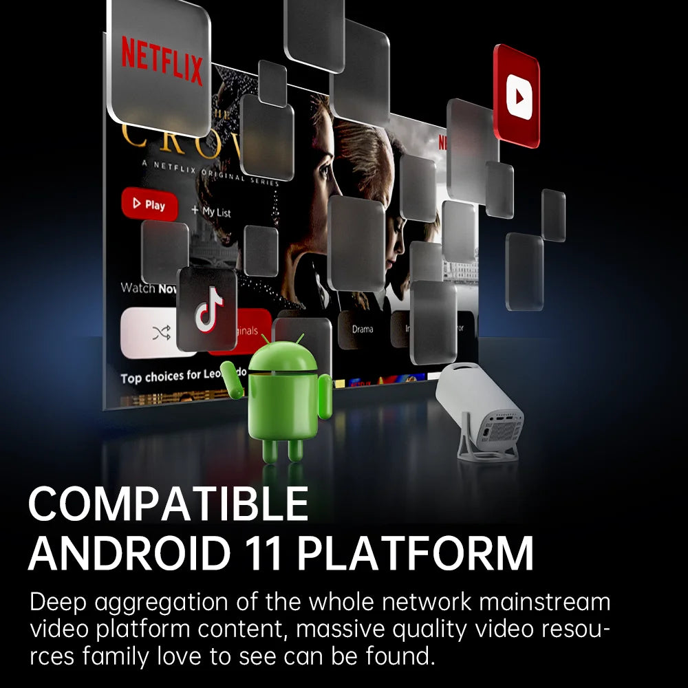 Vidéoprojecteur portable HONGTOP S40 – HD 720p, 4K support, Android 11, WiFi 5G, Bluetooth