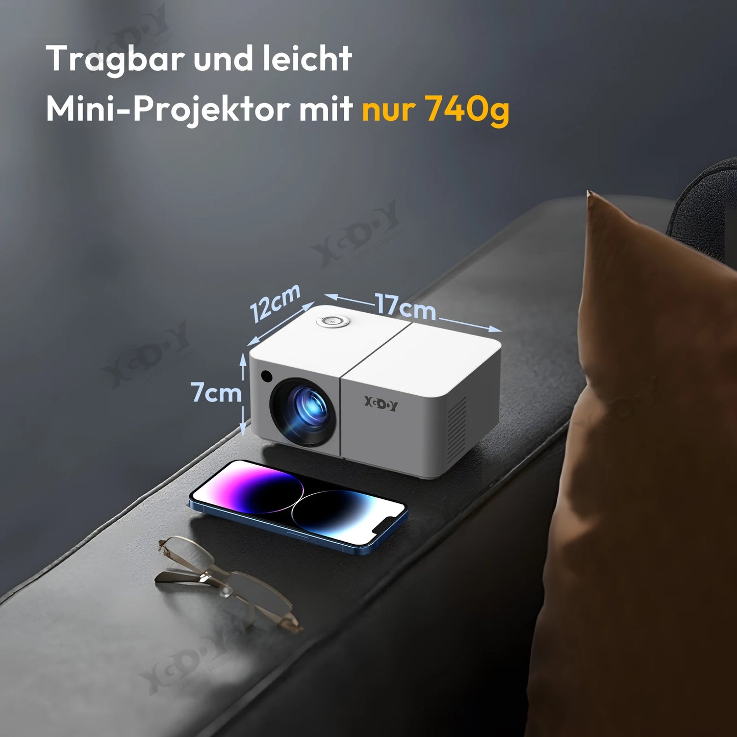 Vidéoprojecteur Android 12 – Full HD, 4K support, WiFi 5G, mise au point motorisée, trépied inclus