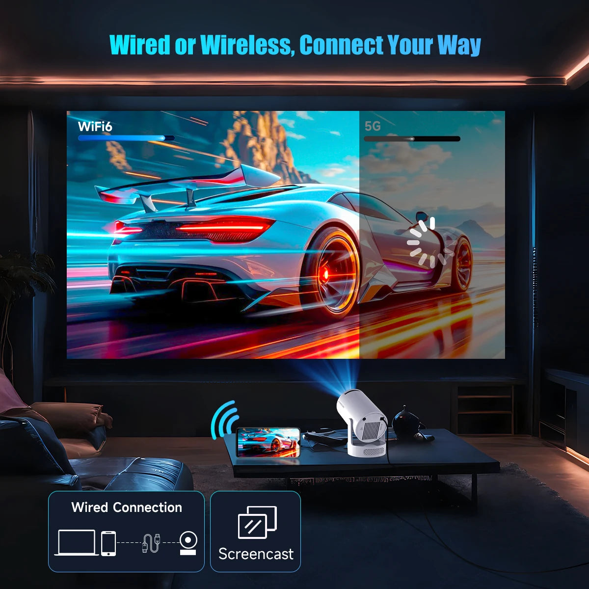 Vidéoprojecteur portable Magcubic HY300 Pro+ – HD 720p, 4K support, 260 lumens, Android 11, WiFi 6, Bluetooth