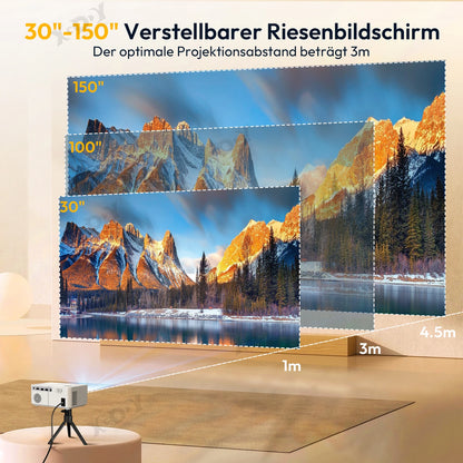 Vidéoprojecteur Android 12 – Full HD, 4K support, WiFi 5G, mise au point motorisée, trépied inclus