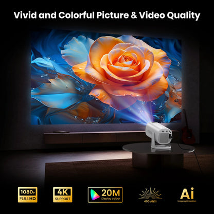 Vidéoprojecteur mini 4K/1080p – WiFi 6, Bluetooth, Galaxy mode, Android TV, haut-parleurs stéréo
