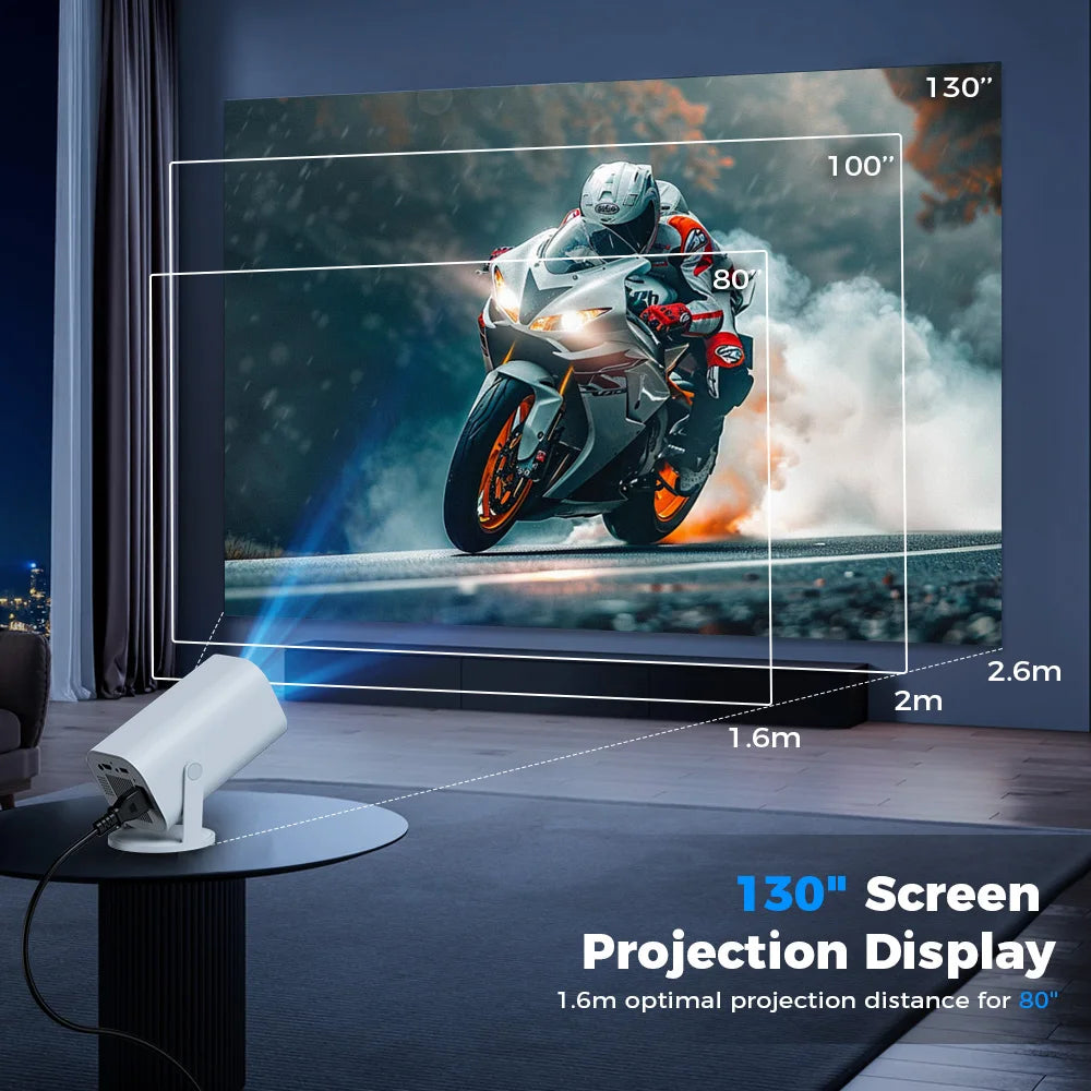Vidéoprojecteur portable Smart Mini – HD 720p, 4K support, Android 12, WiFi 6, Bluetooth, rotation 180°