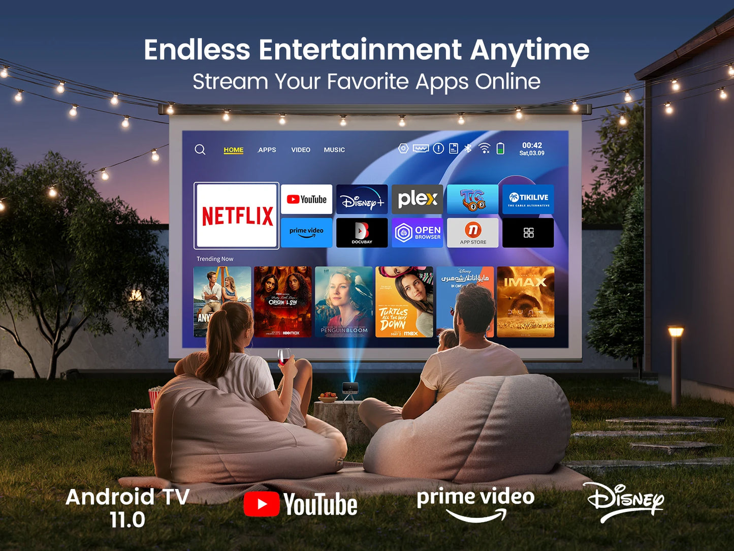 Vidéoprojecteur DLP WiMiUS Mini – Full HD 1080p, ultra courte portée, Android 11, rechargeable