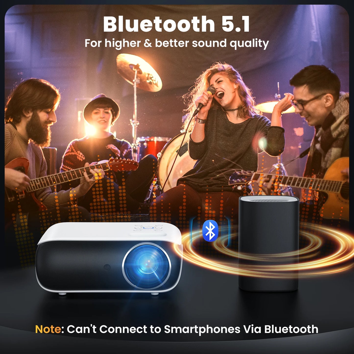 Vidéoprojecteur mini HOPVISION – Full HD 1080p, 4K support, Bluetooth, portable, compatible HDMI/USB