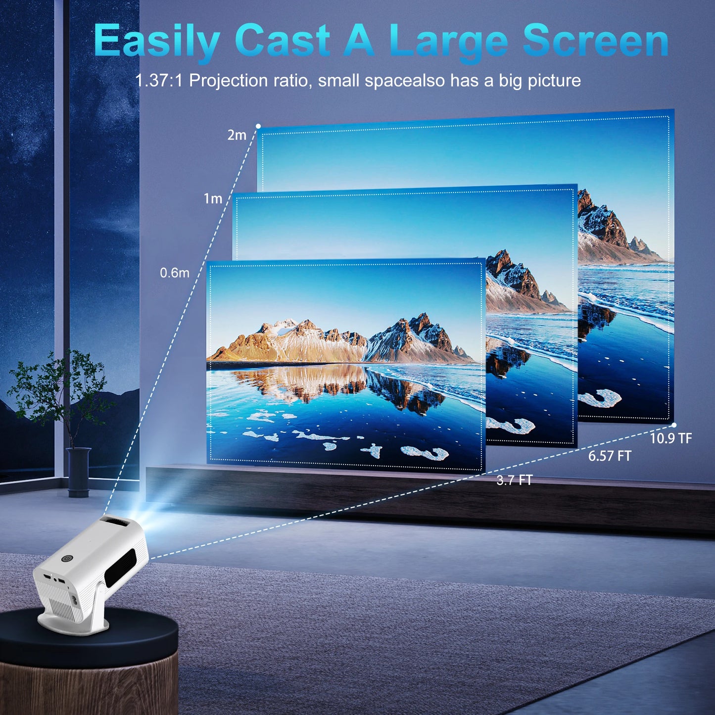Vidéoprojecteur portable Salange P330W – Full HD 1080p, 4K/8K support, 280 lumens, Android 11, WiFi 6