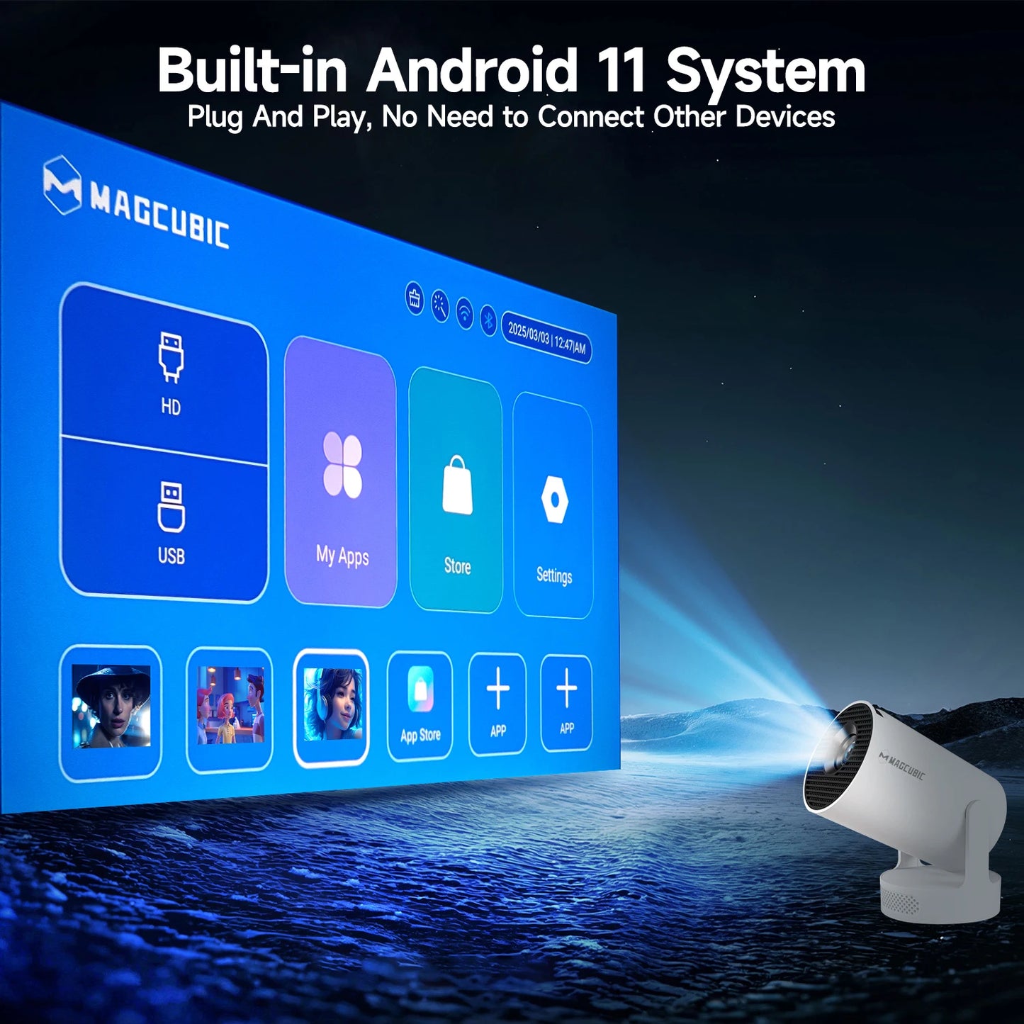 Vidéoprojecteur portable Magcubic HY300 Pro+ – HD 720p, 4K support, 260 lumens, Android 11, WiFi 6, Bluetooth
