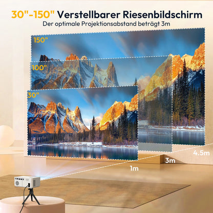 Vidéoprojecteur Android 12 – Full HD, 4K support, WiFi 5G, mise au point motorisée, trépied inclus