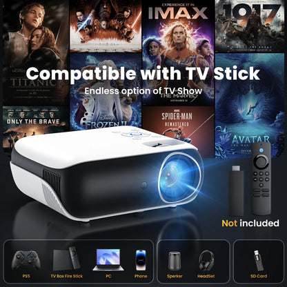 Vidéoprojecteur mini HOPVISION – Full HD 1080p, 4K support, Bluetooth, portable, compatible HDMI/USB