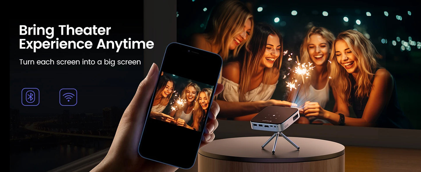 Vidéoprojecteur DLP WiMiUS Mini – Full HD 1080p, ultra courte portée, Android 11, rechargeable