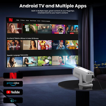 Vidéoprojecteur mini 4K/1080p – WiFi 6, Bluetooth, Galaxy mode, Android TV, haut-parleurs stéréo