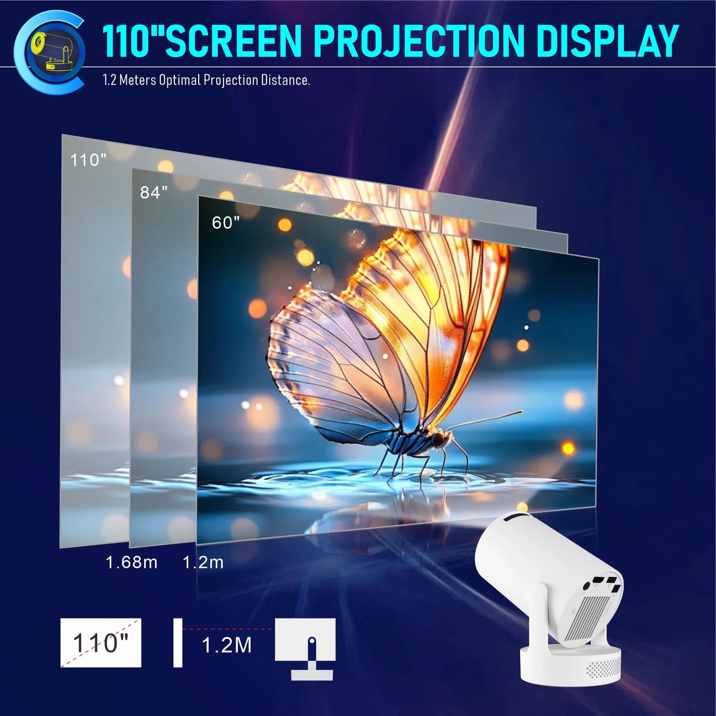 Vidéoprojecteur portable HY300 Ultra – HD 720p, ultra courte portée, Android 11, WiFi 6, Bluetooth 5.4