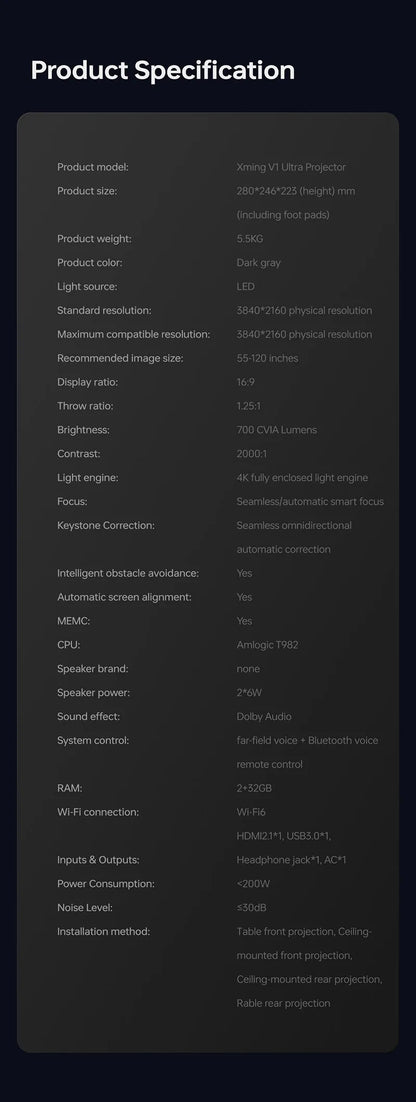 Vidéoprojecteur laser Formovie Xming V1 Ultra – 4K natif, 700 lumens, Dolby Audio, compact