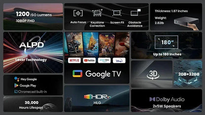 Vidéoprojecteur laser portable Dangbei Atom – Full HD 1080p, 1200 lumens, Google TV, ALPD, Dolby Audio