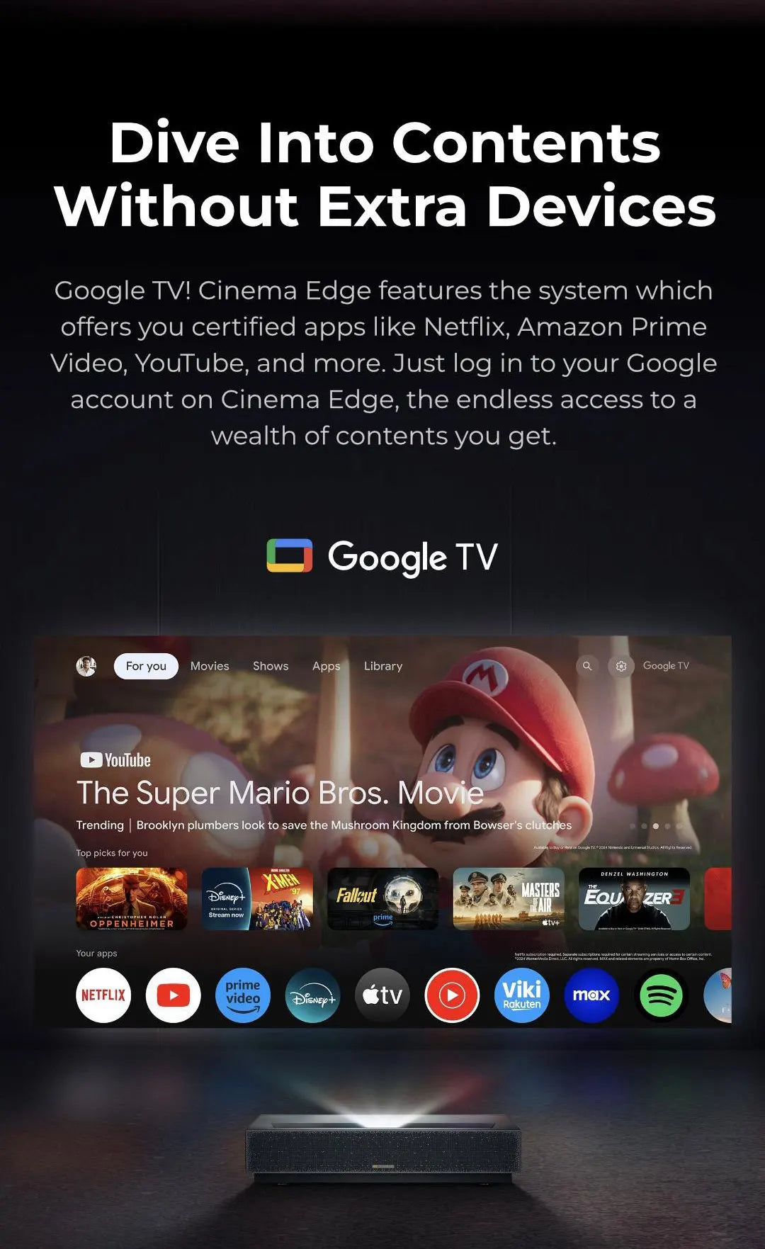Vidéoprojecteur laser Formovie Cinema Edge – 4K UHD, 2100 lumens, courte portée, smart TV