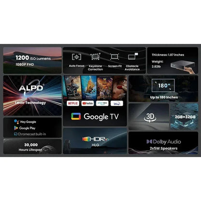 Vidéoprojecteur laser portable Dangbei Atom – Full HD 1080p, 1200 lumens, Google TV, ALPD, Dolby Audio