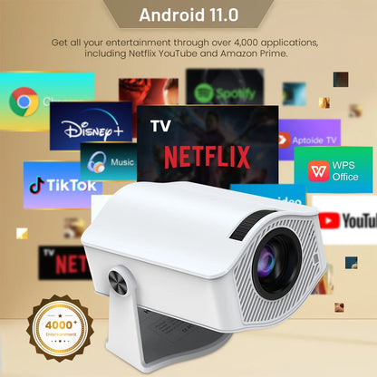 Vidéoprojecteur portable HM400 Pro – HD 720p, 4K support, 200 lumens, Android 11, WiFi 6, Bluetooth