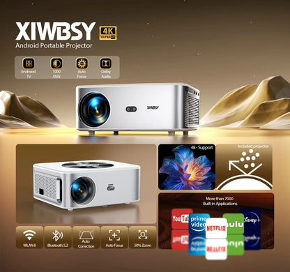 Vidéoprojecteur LED XIWBSY 2025 – 4K support, 30 000 lumens, auto focus, WiFi 6, Bluetooth, portable