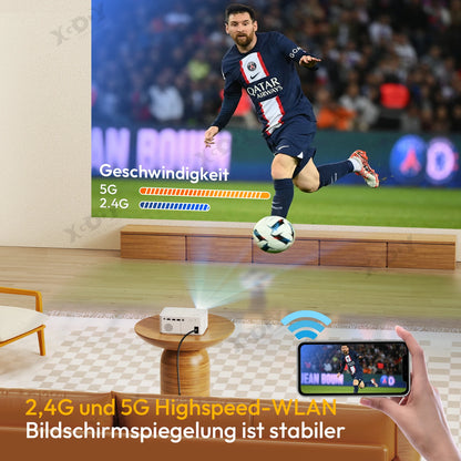 Vidéoprojecteur Android 12 – Full HD, 4K support, WiFi 5G, mise au point motorisée, trépied inclus