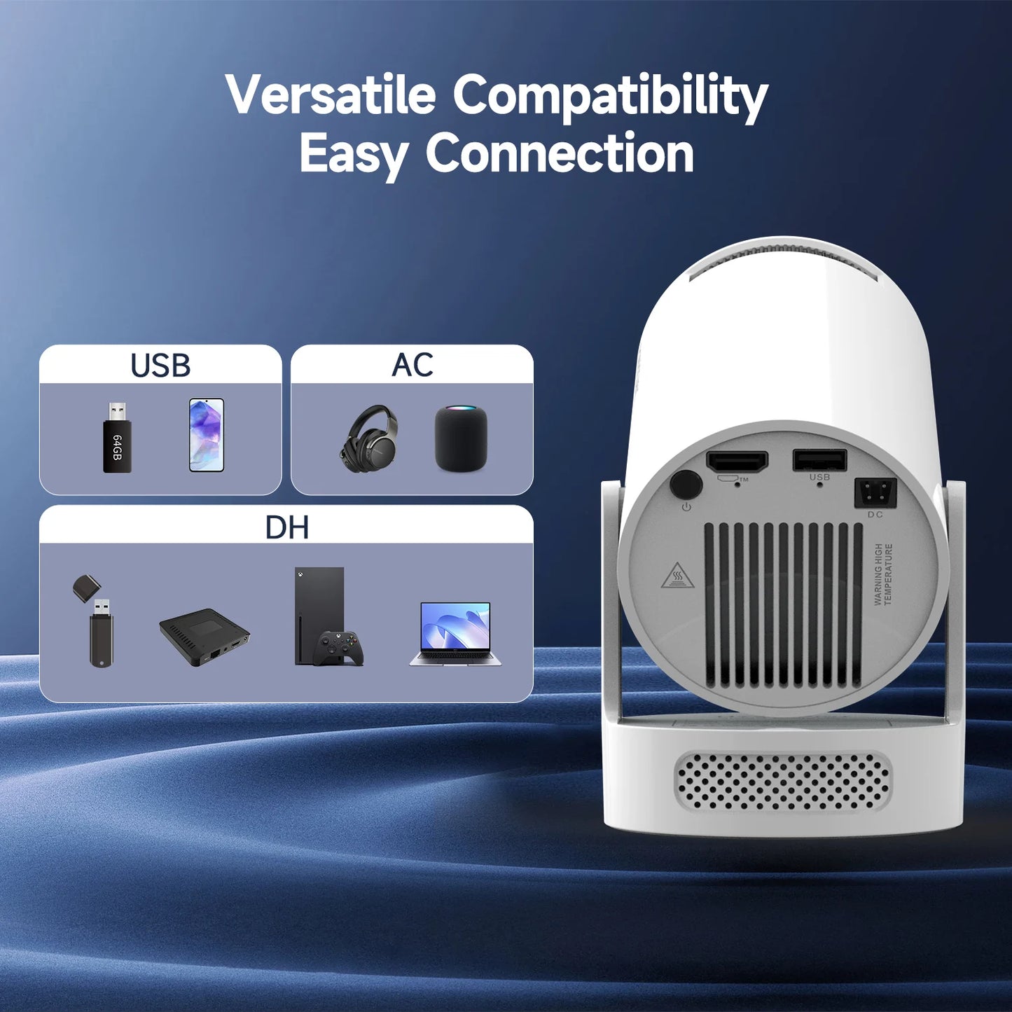 Vidéoprojecteur portable Magcubic HY300 Pro+ – HD 720p, 4K support, 260 lumens, Android 11, WiFi 6, Bluetooth