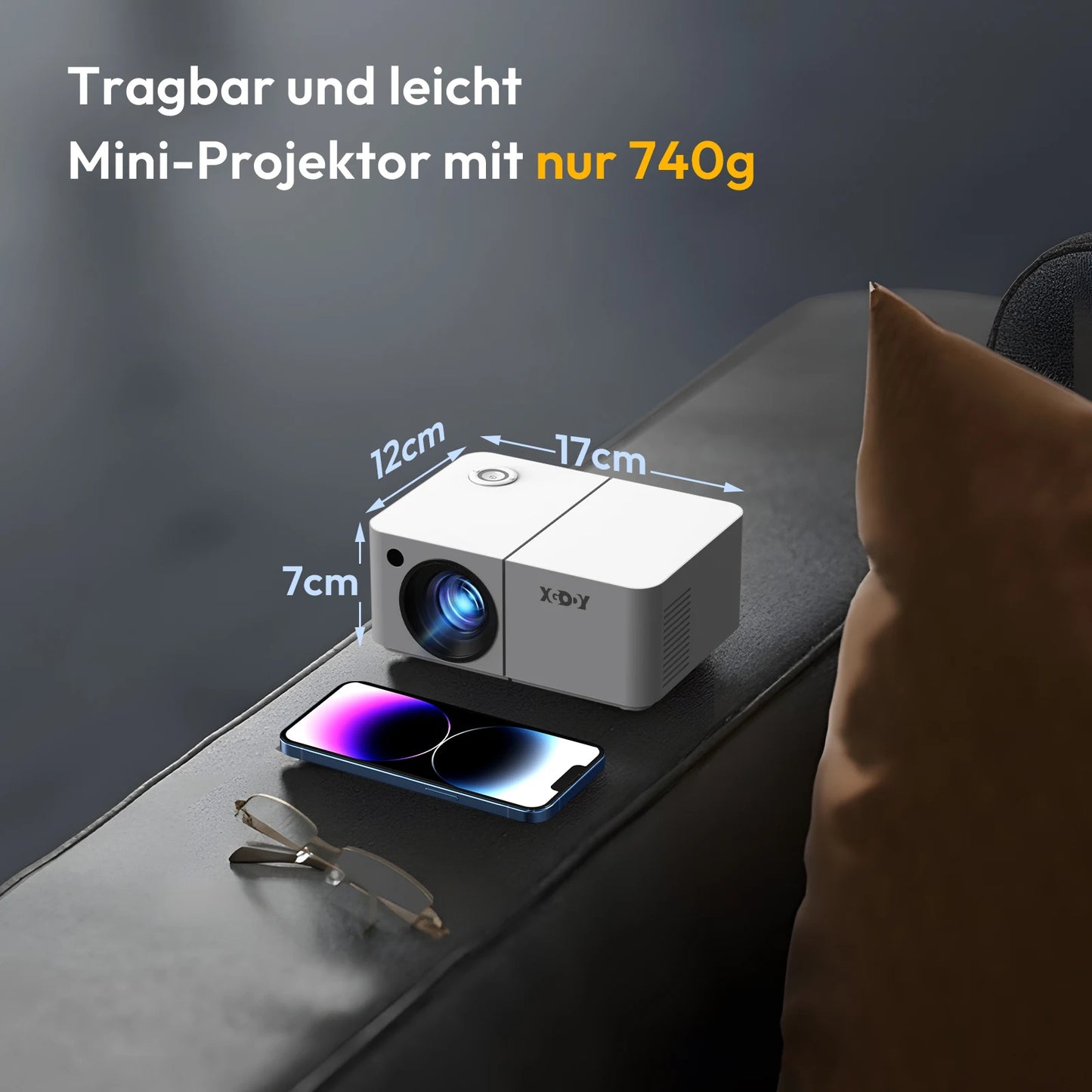 Vidéoprojecteur Android 12 – Full HD, 4K support, WiFi 5G, mise au point motorisée, trépied inclus