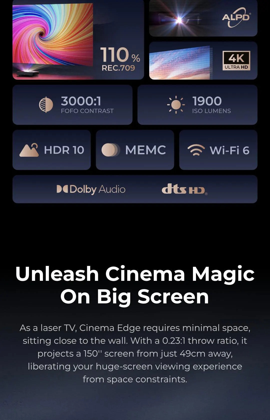 Vidéoprojecteur laser Formovie Cinema Edge – 4K UHD, 2100 lumens, courte portée, smart TV
