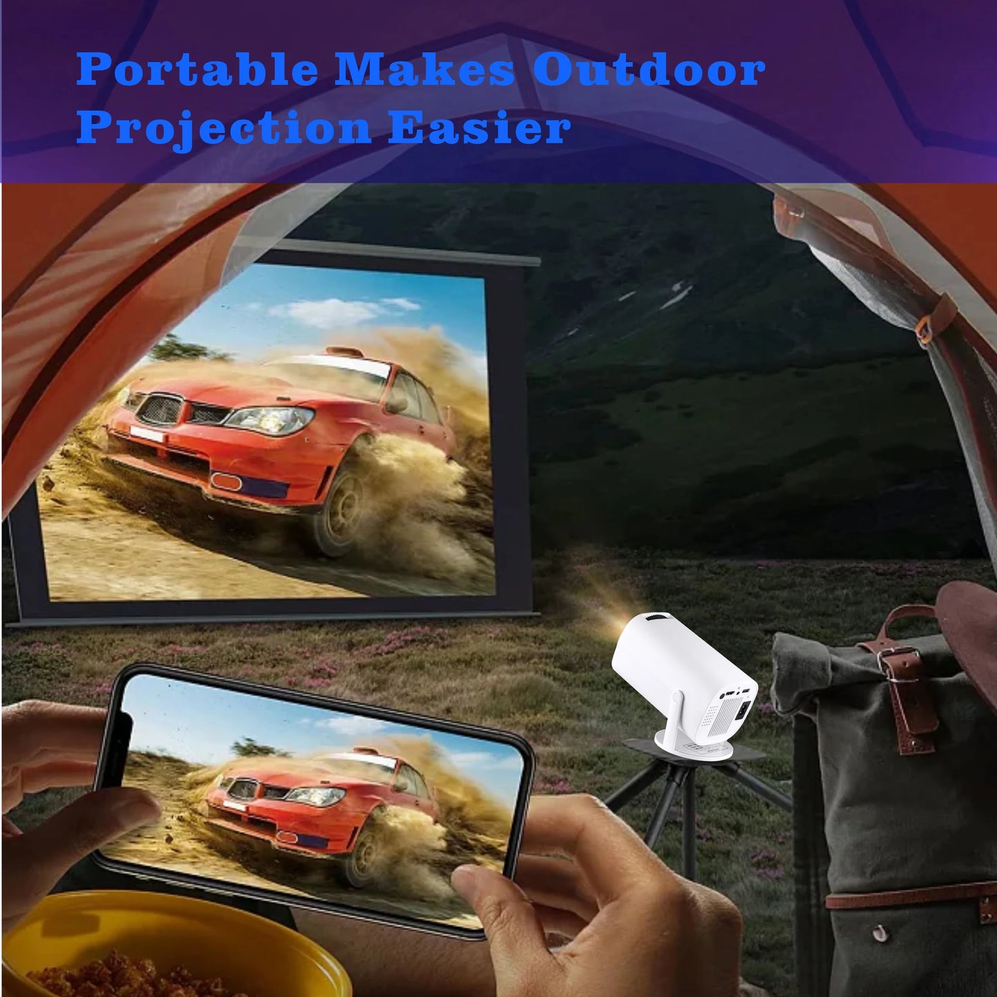 Vidéoprojecteur portable Smart Mini – HD 720p, 4K support, Android 12, WiFi 6, Bluetooth, rotation 180°