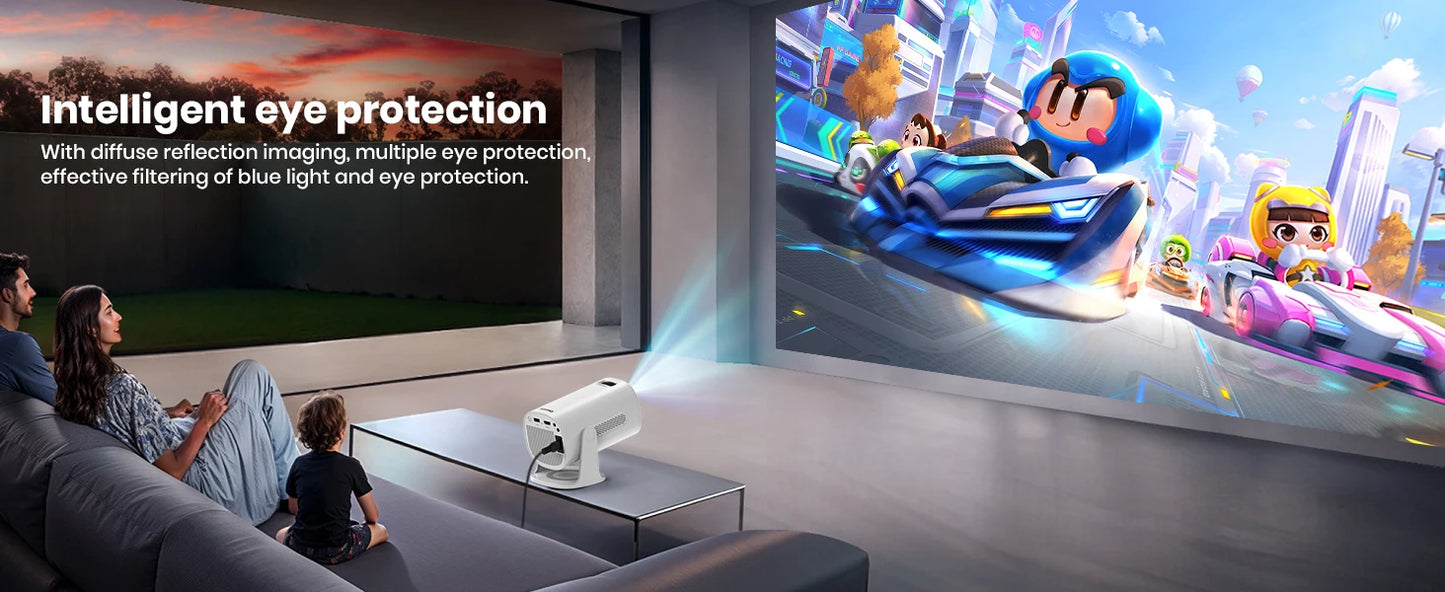 Vidéoprojecteur mini 4K/1080p – WiFi 6, Bluetooth, Galaxy mode, Android TV, haut-parleurs stéréo
