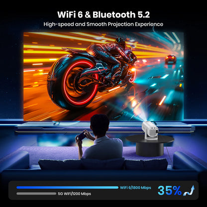 Vidéoprojecteur mini 4K/1080p – WiFi 6, Bluetooth, Galaxy mode, Android TV, haut-parleurs stéréo